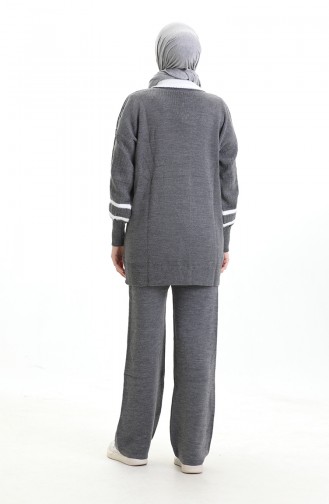Gebreide Kraag Gedetailleerde Tuniek Broek Tweedelig Set 1002-10 Rook 1002-10