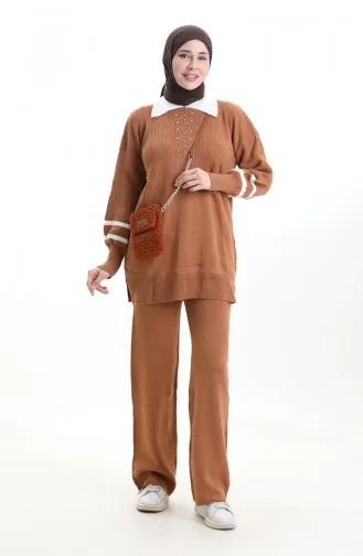 Knitwear Collar Detailed Tunic Trousers Two Piece Set 1002-11 Tan 1002-11