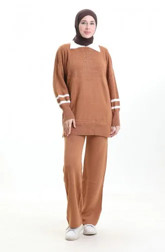 Knitwear Collar Detailed Tunic Trousers Two Piece Set 1002-11 Tan 1002-11