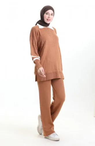 Knitwear Collar Detailed Tunic Trousers Two Piece Set 1002-11 Tan 1002-11
