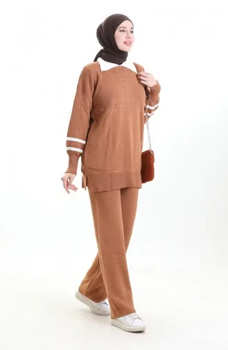 Knitwear Collar Detailed Tunic Trousers Two Piece Set 1002-11 Tan 1002-11