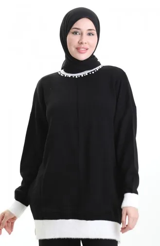 Knitwear Pearl Detailed Tunic Trousers Two Piece Suit 1011-09 Black 1011-09