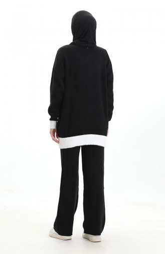 Ensemble Deux Pièces Tunique Et Pantalon En Tricot Orné De Perles 1011-09 Noir 1011-09
