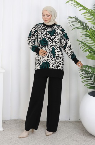 Ensemble Deux Pièces Tunique Et Pantalon Garnis En Tricot 1060-04 Pétrole 1060-04