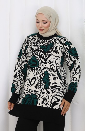 Ensemble Deux Pièces Tunique Et Pantalon Garnis En Tricot 1060-04 Pétrole 1060-04