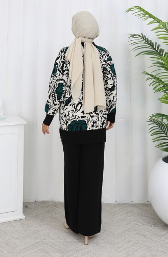 Ensemble Deux Pièces Tunique Et Pantalon Garnis En Tricot 1060-04 Pétrole 1060-04