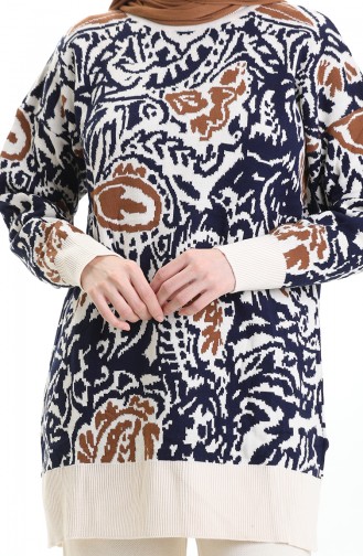 Ensemble Deux Pièces Tunique Et Pantalon Garnis En Tricot 1060-08 Beige 1060-08