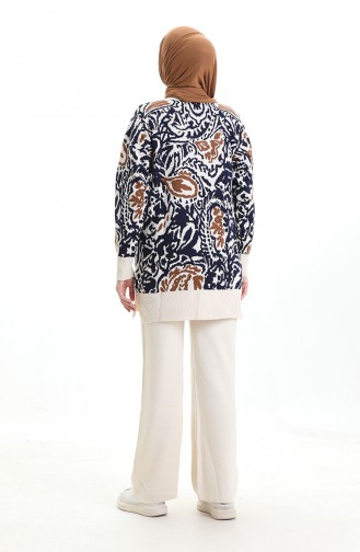 Ensemble Deux Pièces Tunique Et Pantalon Garnis En Tricot 1060-08 Beige 1060-08