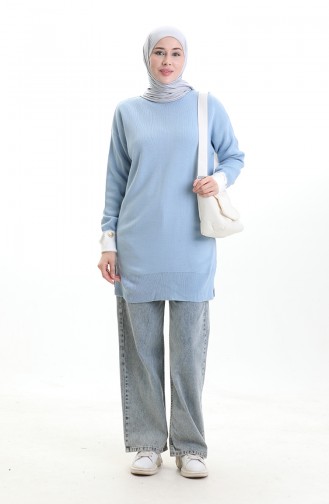 Tunique En Tricot à Manches Boutonnées Et Garnie 3000-12 Bleu 3000-12