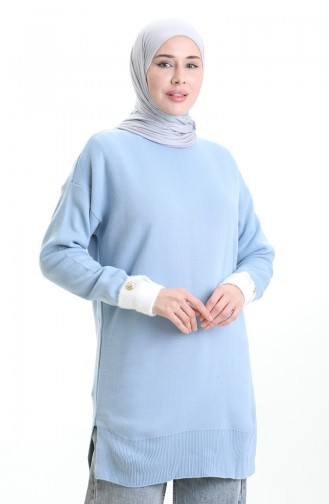 Tunique En Tricot à Manches Boutonnées Et Garnie 3000-12 Bleu 3000-12