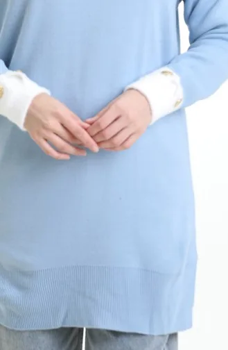 Knitwear Sleeve Button Detailed Garnished Tunic 3000-12 Blue 3000-12