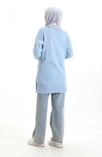 Knitwear Sleeve Button Detailed Garnished Tunic 3000-12 Blue 3000-12