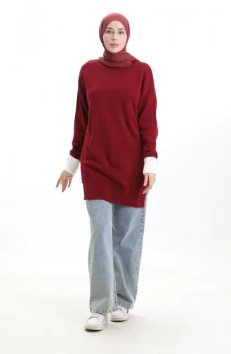 Knitwear Tunic With Button Detail And Garnish 3000-13 Claret Red 3000-13