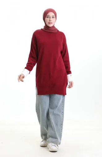 Knitwear Tunic With Button Detail And Garnish 3000-13 Claret Red 3000-13