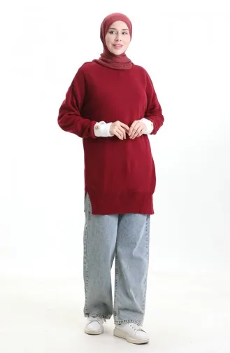 Knitwear Tunic With Button Detail And Garnish 3000-13 Claret Red 3000-13