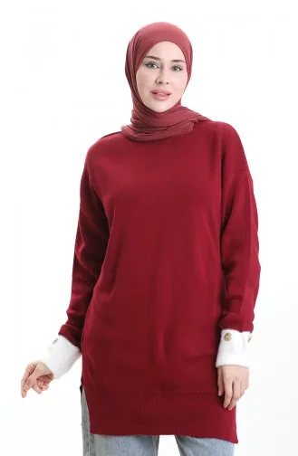 Knitwear Tunic With Button Detail And Garnish 3000-13 Claret Red 3000-13