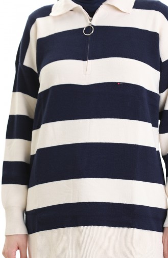 Tunique Zippée En Tricot Color Block 3003-12 Bleu Marine 3003-12