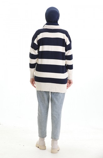 Tunique Zippée En Tricot Color Block 3003-12 Bleu Marine 3003-12
