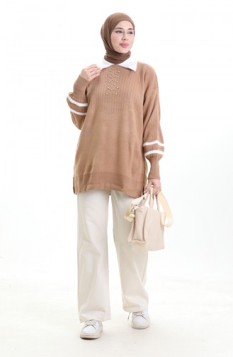Knitwear Balloon Sleeve Collar Tunic 3007-13 Milk Coffee 3007-13