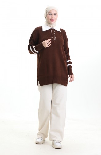 Knitwear Balloon Sleeve Collar Tunic 3007-14 Brown 3007-14
