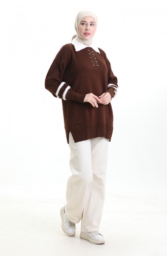 Knitwear Balloon Sleeve Collar Tunic 3007-14 Brown 3007-14