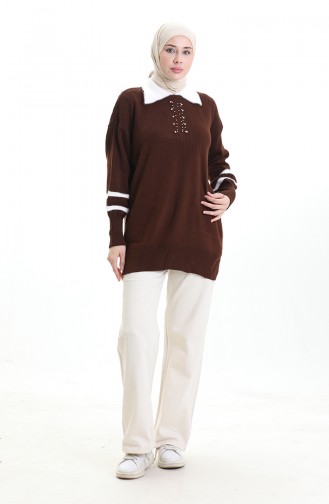 Knitwear Balloon Sleeve Collar Tunic 3007-14 Brown 3007-14