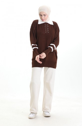 Knitwear Balloon Sleeve Collar Tunic 3007-14 Brown 3007-14