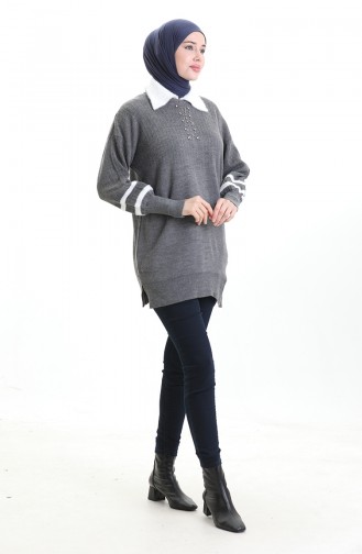 Knitwear Balloon Sleeve Collar Tunic 3007-15 Smoke 3007-15