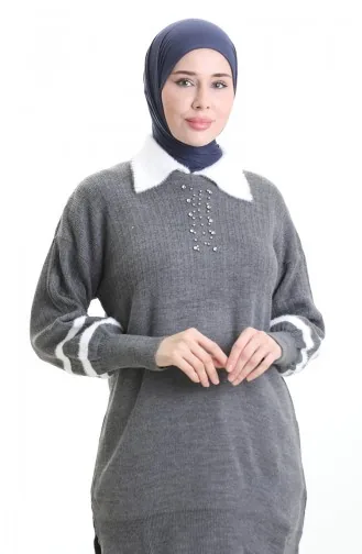 Triko Balon Kollu Yakalı Tunik 3007-15 Füme