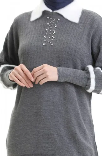 Triko Balon Kollu Yakalı Tunik 3007-15 Füme