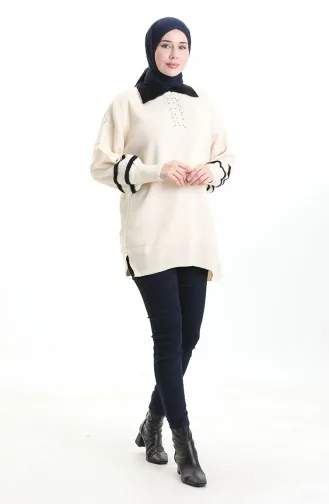 Triko Balon Kollu Yakalı Tunik 3007-16 Krem