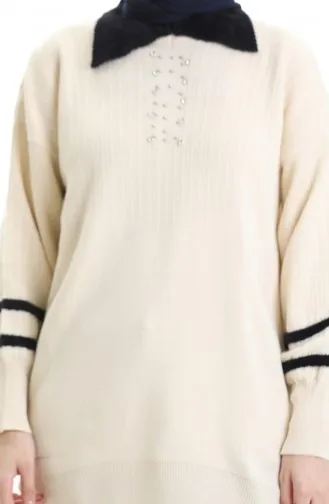 Triko Balon Kollu Yakalı Tunik 3007-16 Krem