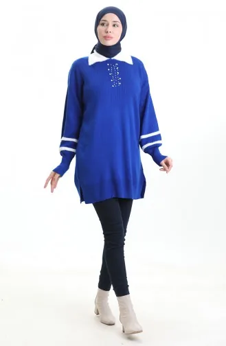 Triko Balon Kollu Yakalı Tunik 3007-17 Saks
