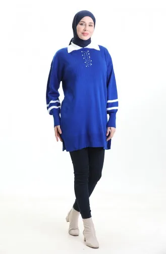 Triko Balon Kollu Yakalı Tunik 3007-17 Saks