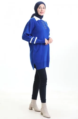Triko Balon Kollu Yakalı Tunik 3007-17 Saks
