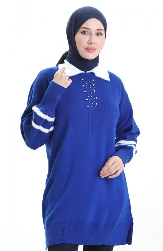 Triko Balon Kollu Yakalı Tunik 3007-17 Saks