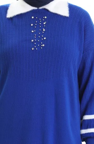 Triko Balon Kollu Yakalı Tunik 3007-17 Saks