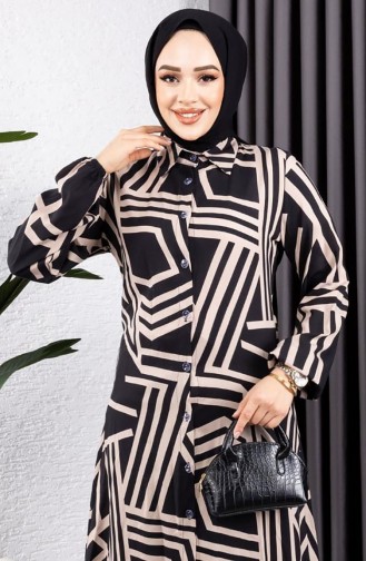 Tunique En Viscose à Motifs Géométriques 0173-01 Vison Noir 0173-01
