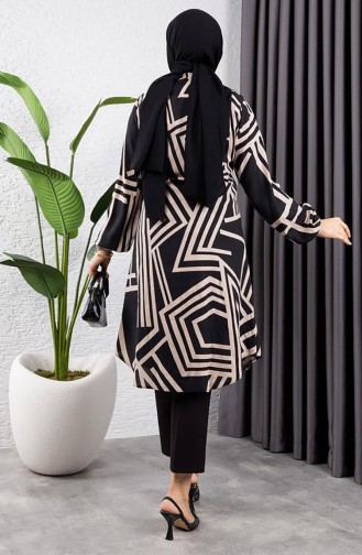 Tunique En Viscose à Motifs Géométriques 0173-01 Vison Noir 0173-01