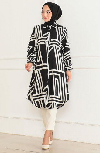 Tunique En Viscose à Motifs Géométriques 0173-02 Noir 0173-02