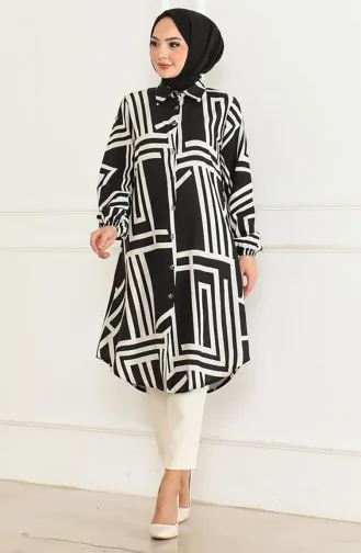 Geometric Pattern Viscose Tunic 0173-02 Black 0173-02