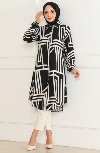 Tunique En Viscose à Motifs Géométriques 0173-02 Noir 0173-02