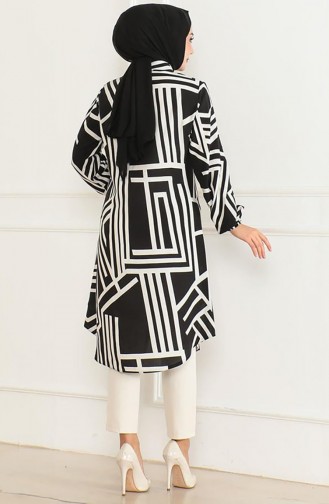 Tunique En Viscose à Motifs Géométriques 0173-02 Noir 0173-02