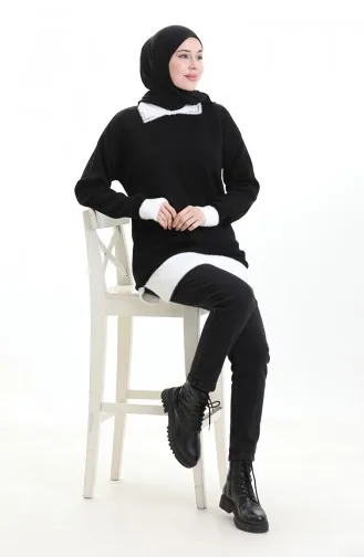 تونيك محبوك مزين بالخرز 3002-01 أسود 3002-01