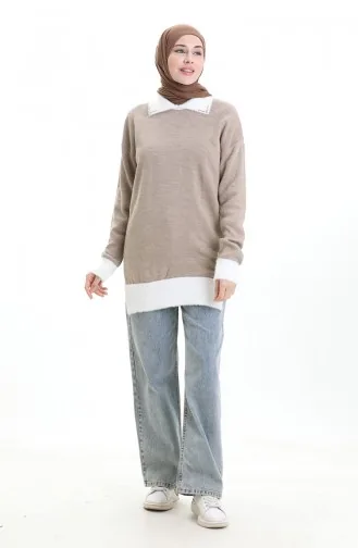 Triko Boncuk Detaylı Tunik 3002-02 Vizon