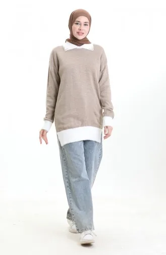 Triko Boncuk Detaylı Tunik 3002-02 Vizon