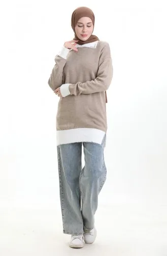 Triko Boncuk Detaylı Tunik 3002-02 Vizon