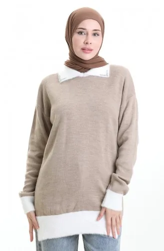 Triko Boncuk Detaylı Tunik 3002-02 Vizon