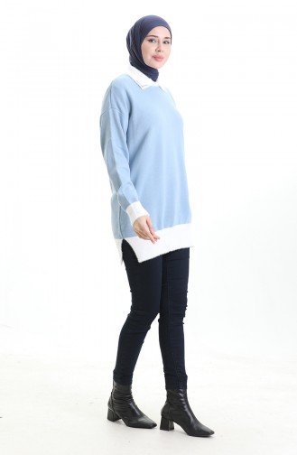 Knitted Beaded Detailed Tunic 3002-03 Baby Blue 3002-03