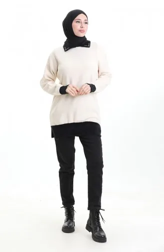 تونيك محبوك ومُطرز بالخرز 3002-04 بيج 3002-04